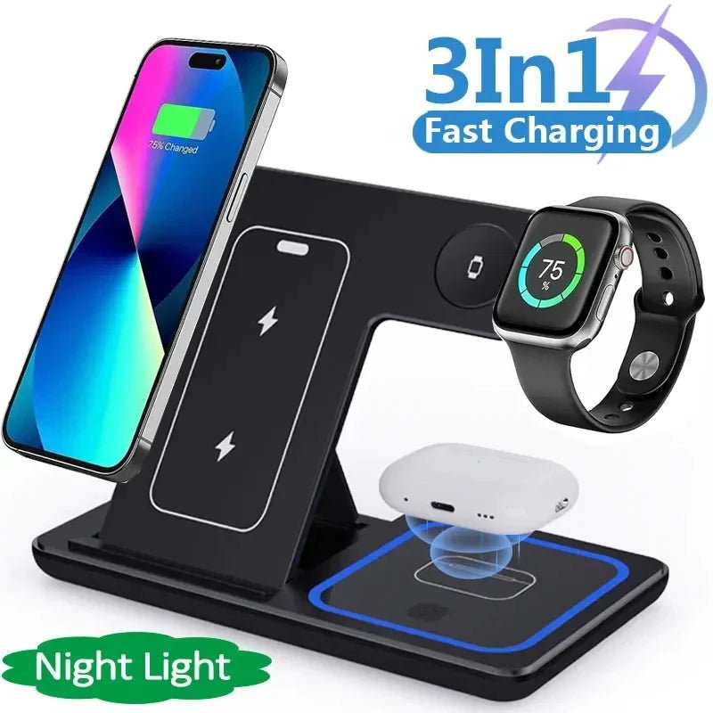 3 In 1 LED Fast Wireless Charger Stand Foldable Charging Station - My Store