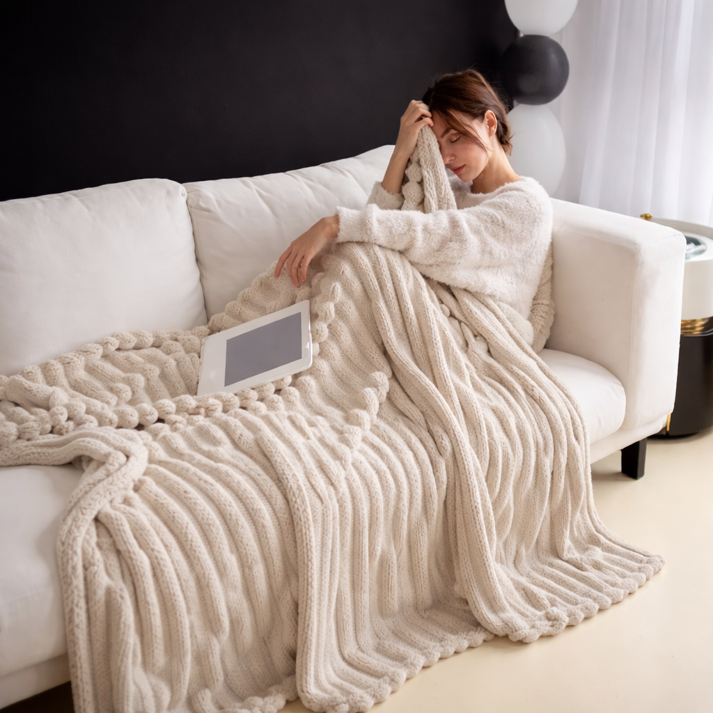 CloudSoft™ Cozy Bubble Plush Blanket – Ultra-Soft Warm Comfort for Home & Relaxation