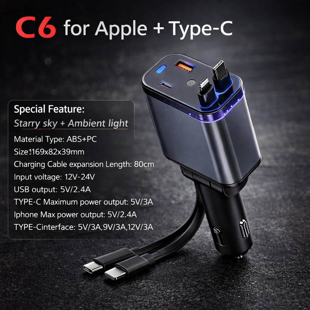 Starlight™ 66W 5-in-1 Retractable Car Charger Pro